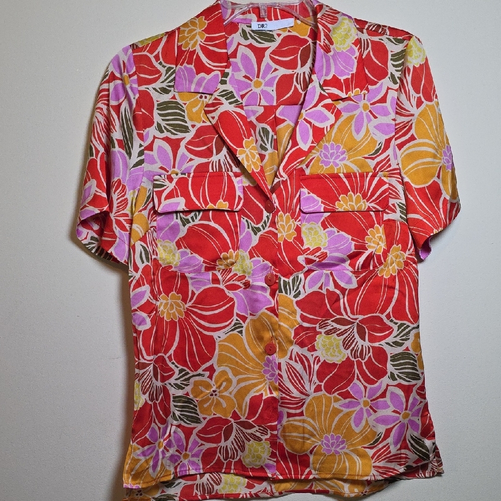 DR2 Pink and Red Boxy Button Down Shirt